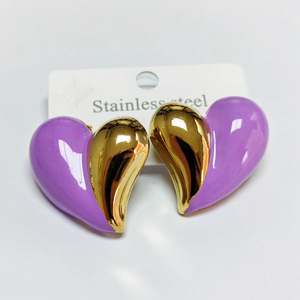 18K PVD Gold Plated Stainless Steel Heart Shape Colorful Enamel <b>Stud</b> <b>Earrings</b> for Women | Waterproof,Hypoallergenic & Non-Fading - Product Image 2