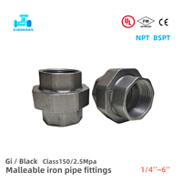 Raccord de tuyauterie FM UL BSPT NPT 2'' en fonte malléable noir, union mâle-femelle avec siège conique en laiton/siège lisse, pour gaz et lutte contre l'incendie