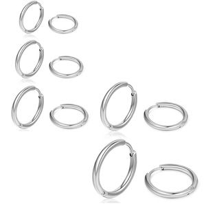 Pendientes de aro de acero inoxidable de 8-16 cm para mujeres y hombres, clips para cartílago de la oreja, diseño redondo y sencillo - Product Image 5