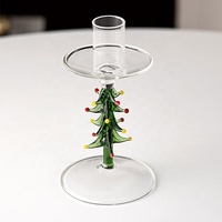 Bougeoirs décoratifs de Noël soufflés à la main, ornements 3D en forme de tige d'arbre de Noël vert, chandeliers en verre borosilicate de haute qualité