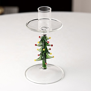 Bougeoirs décoratifs de Noël soufflés à la <span class=keywords><strong>main</strong></span>, ornements 3D en forme de tige d'arbre de Noël vert, chandeliers en verre borosilicate de haute qualité - Product Image 6