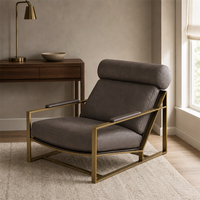 Fauteuil d'appoint moderne du milieu du siècle avec structure en métal doré, fauteuil rembourré avec appui-tête pour salon et bureau