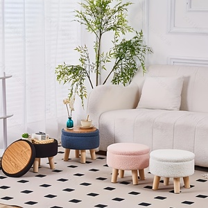 Polifunzionale moderno rotondo in velluto piccolo sgabello pouf poggiapiedi divano imbottito con gambe in <span class=keywords><strong>legno</strong></span> per soggiorno - Product Image 3