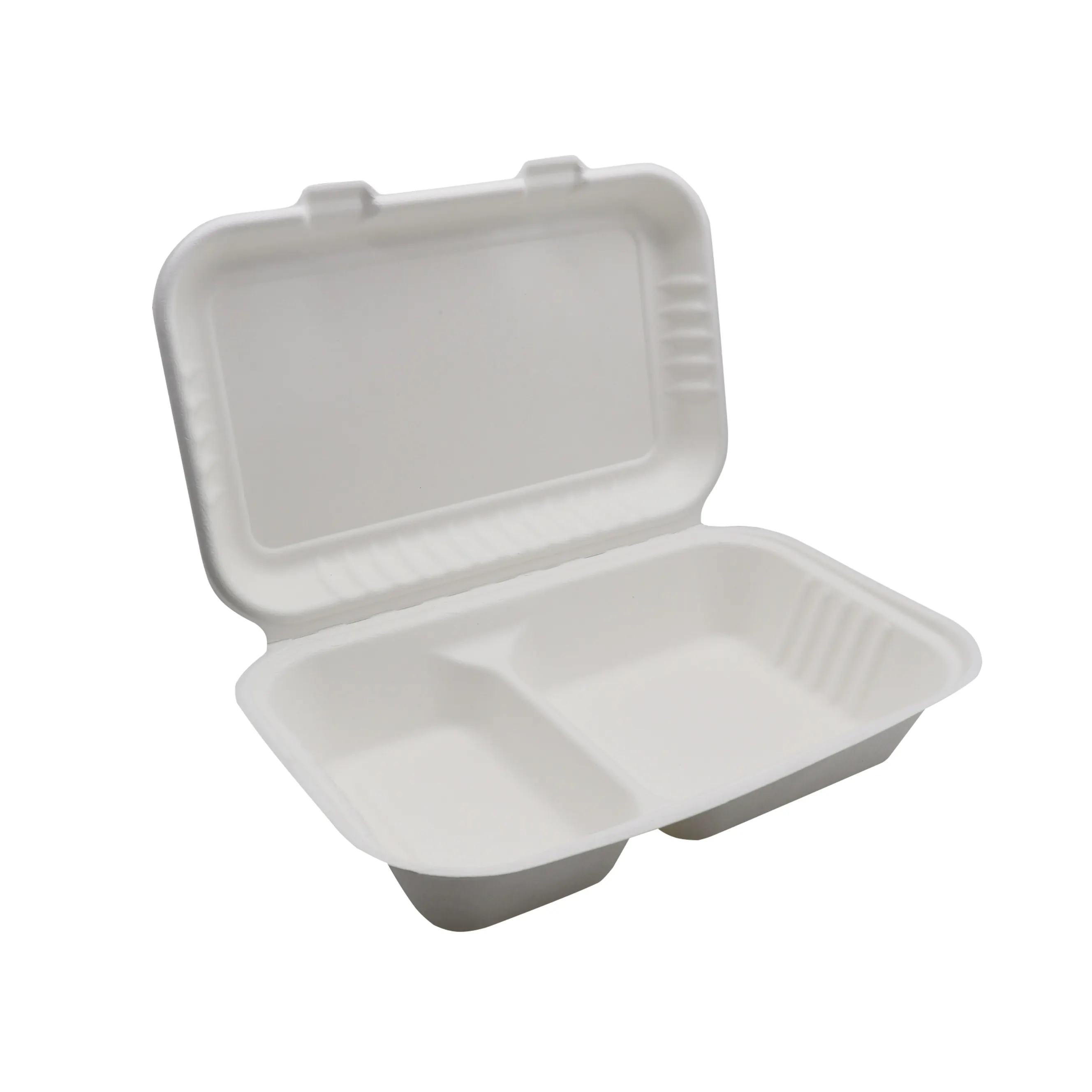 100% biologisch abbaubare 9x6 Zoll 2-fach Lunchbox Bagasse Pulp Einweg-Zuckerrohr-Lebensmittel behälter