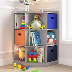 Armoire de rangement d'<span class=keywords><strong>angle</strong></span> vintage, armoire de rangement d'<span class=keywords><strong>angle</strong></span> en bois nordique pour jouets d'enfants avec 6 compartiments et 3 étagères inclinées - Product Image 1