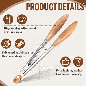 Pinzas de Cocina de Madera de Olivo y Bambú, Juego de Utensilios para Cocinar, Pinzas para Ensaladas, Aptas para Alimentos, para Servir Ensaladas, Voltear Hamburguesas y Asar - Product Image 5