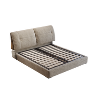 Lit en tissu oreille d'éléphant de luxe léger, cadre de lit double rembourré doux avec lattes en bois massif pour chambre d'appartement et de villa