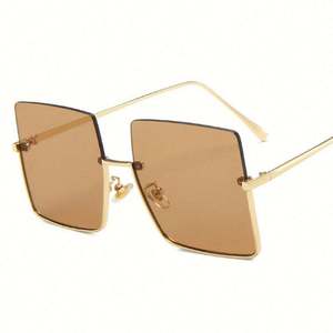 Lunettes de soleil surdimensionnées pour femmes, tendance 2022, verres dégradés vintage, monture métallique demi-carrée - Product Image 5