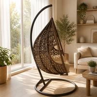 Fauteuil suspendu en osier PE avec poignée, chaise balançoire pour un intérieur et un jardin confortables