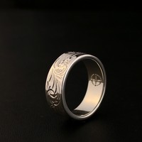 Bague de niche élégante en cuivre blanc gravé, style japonais vintage, accessoires et bijoux pour hommes, vente en gros