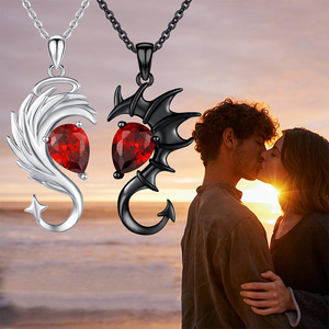 San valentino regali <span class=keywords><strong>angelo</strong></span> <span class=keywords><strong>e</strong></span> diavolo ali ciondolo coppia collana per uomo donna gotico rosso zircone amante collana - Product Image 5