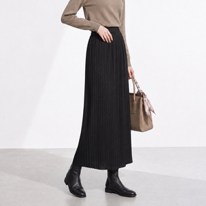 Women's Loose Miyake Vintage <b>Pleated</b> Minimalist Style A-Line Mid <b>Black</b> <b>Skirt</b> Breathable High Quality Elastic Waist Eco-Friendly - Product Image 3