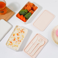 Boîte à bento pour étudiants en PP à un ou deux niveaux avec logo personnalisé, boîtes à lunch avec couvercle et ensemble de couverts