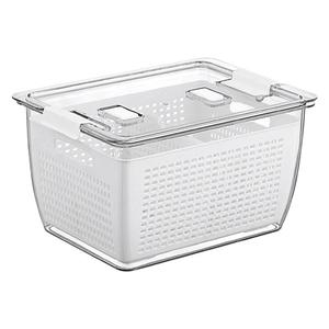 Panier de drainage double couche avec couvercle, récipient de stockage alimentaire rectangulaire pour réfrigérateur et cuisine - Product Image 2