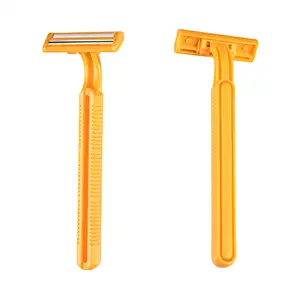 Navalha descartável para barbear, manual, com duas lâminas, novo, amarelo e confortável, personalizado