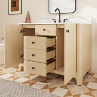 En stock aux États-Unis, livraison gratuite, meuble-lavabo de salle de bain autoportant de 48 pouces, design classique élégant et courbé, pré-assemblé, avec lavabo