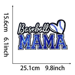 High Density Mama Letter Logo Glitter <b>Patch</b> Football Baseball Sport Style Custom Large Iron <b>On</b> Sequin Chenille <b>Patch</b> For Hoodie - Product Image 5