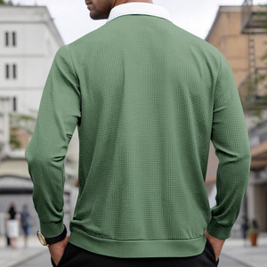 Camiseta Polo de Manga Larga con Cierre para Hombre, Color Sólido, Tejido Waffle, Transpirable, Estilo Deportivo Otoñal, Talla M - Product Image 4