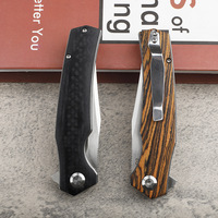 Couteau pliant de camping D2 avec manche en bois et fibre de carbone, couteau utilitaire portable pour la pêche, la survie en plein air et l'EDC, avec clip