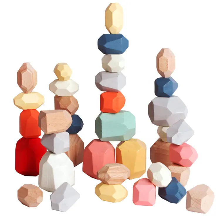 36 PCS préscolaire apprentissage arc-en-ciel montesori jouets éducatifs en bois tri empiler des pierres d'équilibrage