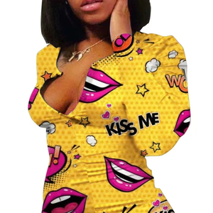 Sıcak satış seksi streç Romper gecelikler V boyun Bodysuit pijama kız ev pijama Nightclothes Shorts şort ve uzun kollu - Product Image 4