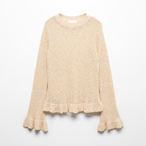 Automne <span class=keywords><strong>Laine</strong></span> Pointelle Ruffle Edge Crew Top Pull avec bords à volants Pull tricoté pour femme - Product Image 4