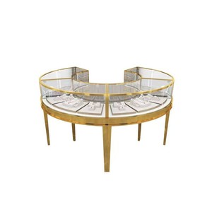 Vetrina Espositiva Rotonda Oro e Bianco <span class=keywords><strong>per</strong></span> Gioielli e Cosmetici con Ante in Vetro <span class=keywords><strong>per</strong></span> Esposizioni Aziendali - Product Image 6