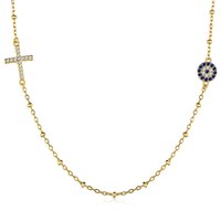 Livraison directe bijoux fins, offre spéciale, collier pendentif œil de diable bleu turc, collier de croix en diamant pavé pour filles et femmes