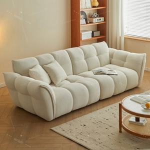 Ensemble de canapés inclinables confortables en velours de mouton, motif pétale de lys crème français, pour petit appartement, salon - Product Image 3