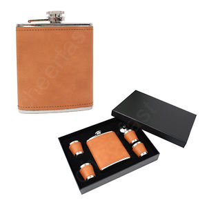 Frasco de cuero Pu portátil y fácil de <span class=keywords><strong>llevar</strong></span>, 6oz, 7oz, 8oz, juego de regalo con 4 tazas - Product Image 3