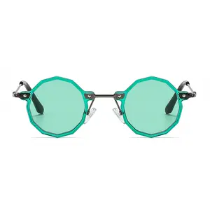 Óculos de sol unissex estilo punk, óculos de sol de luxo pequeno, redondo, verde, vermelho, hip pop gafas de 2022