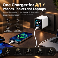 Chargeur de voyage GaN à charge rapide 45W avec affichage LED intelligent, contrôle de température IA, adaptateur secteur USB-C PD pour iPhone et ordinateur portable