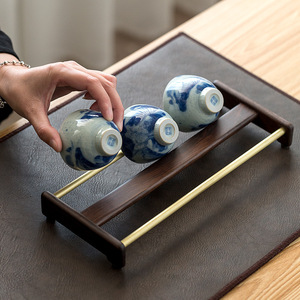 Chinese Style Ebony Cup Holder Porcelain Teacup Drainer For Kung Fu <b>Tea</b> <b>Set</b> Storage With Paulownia Wood Tray - Product Image 1