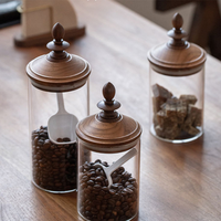 Contenants de rangement de cuisine en verre transparents, style nordique esthétique, luxe minimaliste, avec couvercle en bois