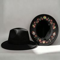 Nouvel Arrivage Chapeau Fedora en Feutre à Imprimé Floral Intérieur, à Large Bord, Couleur Unie, pour Soirée et Festival, Personnalisable