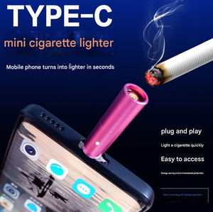 ไฟแช็ค USB Type C แบบใหม่ ขนาดเล็ก ทำจากพลาสติก พร้อมที่เขี่ยบุหรี่ในรถยนต์ เชื่อมต่อโทรศัพท์มือถือ ใช้แบตเตอรี่ ไม่ต้องเสียบปลั๊ก  OEM อุปกรณ์เสริมสำหรับการสูบบุหรี่ - Product Image 3