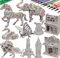 3D Puzzel Papier Coloring Puzzel Set, 4 Dieren Puzzels Met 12 Pen Markers, art Kleuren Schilderen 3D Puzzel Voor Kinderen Leeftijd 7 8 9