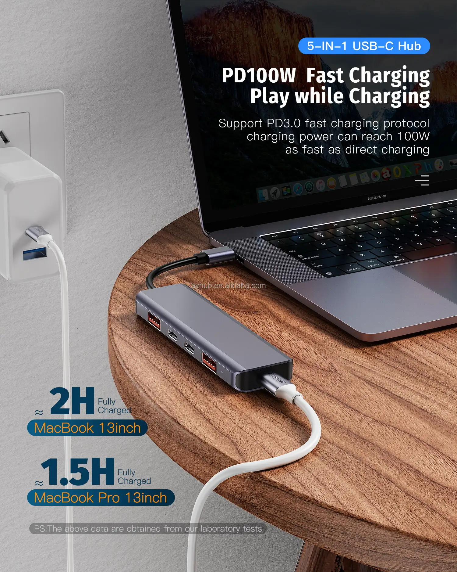 Multifungsi 10GB Transfer kecepatan tinggi 5 in 1 USB C hub dengan USB 3.2 Port