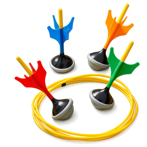 Jeu de fléchettes de pelouse en PVC personnalisé, 4 pièces, avec pointe souple et cible à anneau jaune pour enfants, idéal pour les fêtes en extérieur, vente en gros OEM - Product Image 1
