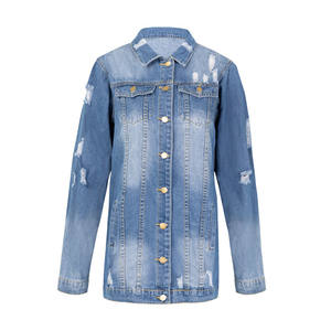 Nuova camicetta Casual autunno <span class=keywords><strong>donna</strong></span> top Denim camicetta con bottone <span class=keywords><strong>Jeans</strong></span> strappati camicie femminili - Product Image 5