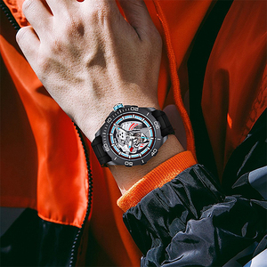 Dessio Men's Custom Quartz <b>Watch</b> with Steampunk Skeleton Design Personalized Transparent Silicone Strap <b>Case</b> for Wristwear - Product Image 4