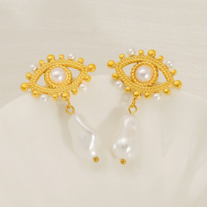 ZOGXIN Devil Eye Drop Earrings Blue Pearl 18K Gold Plated Stainless Steel Party Jewelry Women Fashion Earrings - Product Image 3