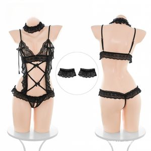 Sexy bodysuit, sexy lingerie, pure and alluring lace, crotchless uniform, maid outfit, flirtatious nightgown - Product Image 3