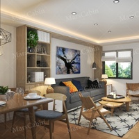 Maison préfabriquée modulaire à 1 étage avec 1 chambre, salon, cuisine, salle de bain et terrasse, logement compact pour les vacances et le location