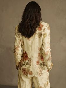 Blazer pour femmes avec col en V et boutons, style populaire automne/hiver, velours vintage, costumes professionnels floraux - Product Image 5