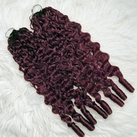 Tresses au crochet bouclées birmanes pré-bouclées 99J bordeaux rouge vin en cheveux humains, extensions de cheveux naturels au crochet, fourniture directe d'usine