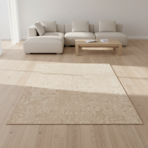 Tappeto in Lana a Pelo Lungo Color Grano, Tinto in Filo con Variazioni Tonalità, Ispirato ad un Paesaggio Astratto di Montagna e Fiume, per Soggiorno - Product Image 2