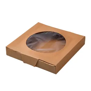 Cajas de pizza marrón de tamaño personalizado, caja de embalaje de pastel pequeño, cajas de panadería de papel Kraft con ventana