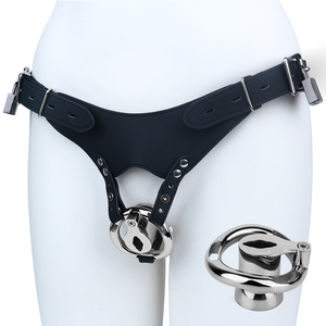 Ceinture de chasteté en cuir PU FRRK pour cage à pénis plate inversée en métal, verrouillage du pénis, jouets pour adultes <span class=keywords><strong>BDSM</strong></span>, accessoires sexuels pour la retenue du pénis masculin - Product Image 1