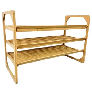 Bamboo <b>Shoe</b> <b>Rack</b> Three Tier Rectangular Standing Type For Dormitory Entrance Balcony Sneakers Boots High Heels <b>Storage</b> - Product Image 2
